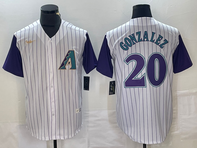 Men's Arizona Diamondbacks Luis Gonzalez #20 Cream/Purple Alternate Cooperstown Collection Player jersey