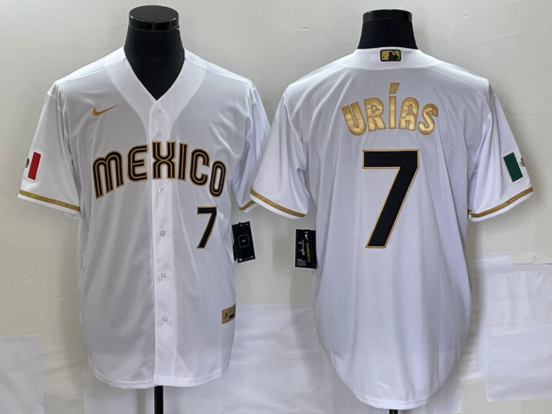 Men's 2023 World Baseball Classic #7 Julio Urias Mexico White Alternate Game jersey
