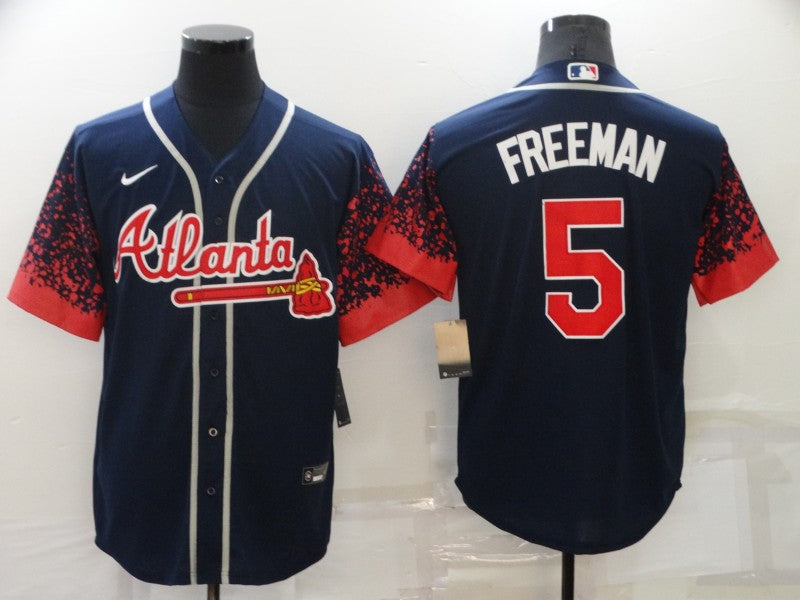 Men's Atlanta Braves Freedie Freeman #5 Navy Stitched Baseball jersey