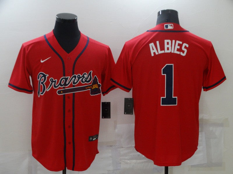 Men's Atlanta Braves Ozzie Albies #1 Red Replica Player jersey
