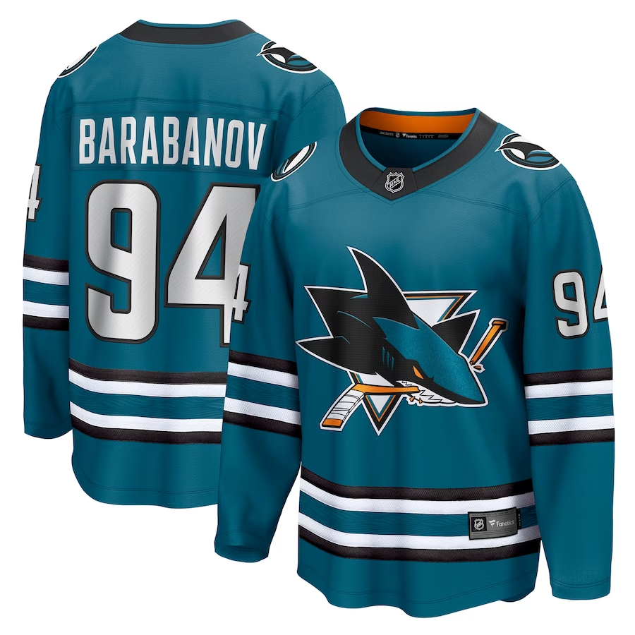Men's San Jose Sharks Alexander Barabanov #94 Teal Home Breakaway Player Jersey1