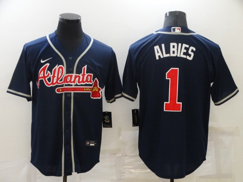 Men's Atlanta Braves Ozzie Albies #1 Navy Replica Player jersey