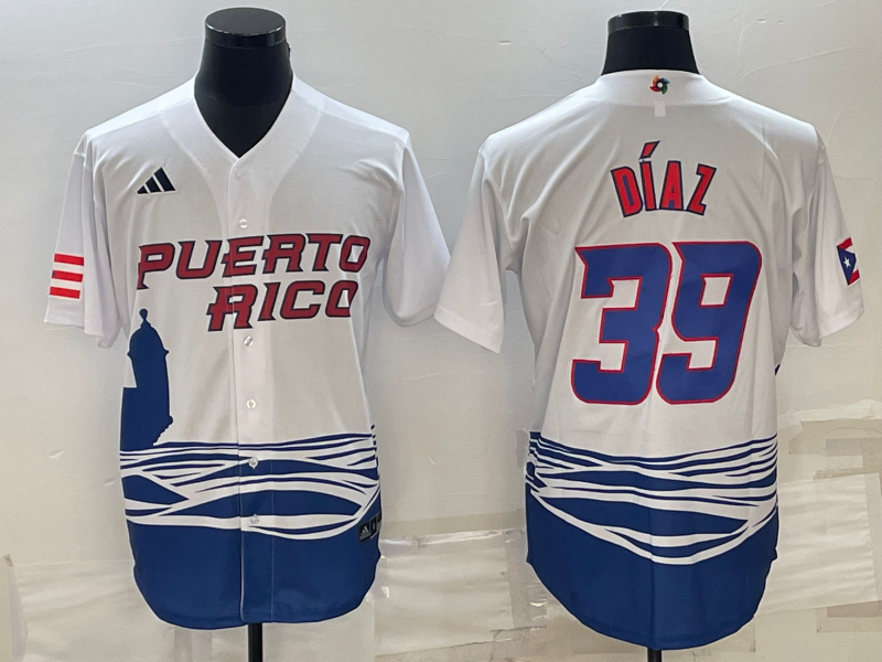 Men's 2023 World Baseball Classic #39 Edwin Diaz Puerto Rico White jersey