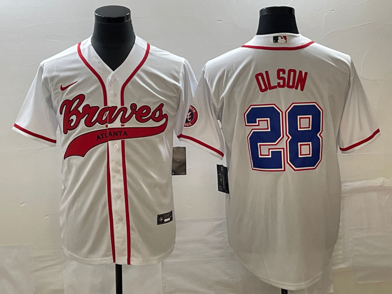 Men's Atlanta Braves Matt Olson #28 White Replica Player jersey Joint Edition