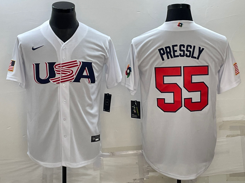 Men's 2023 World Baseball Classic #55 Ryan Pressly USA White jersey