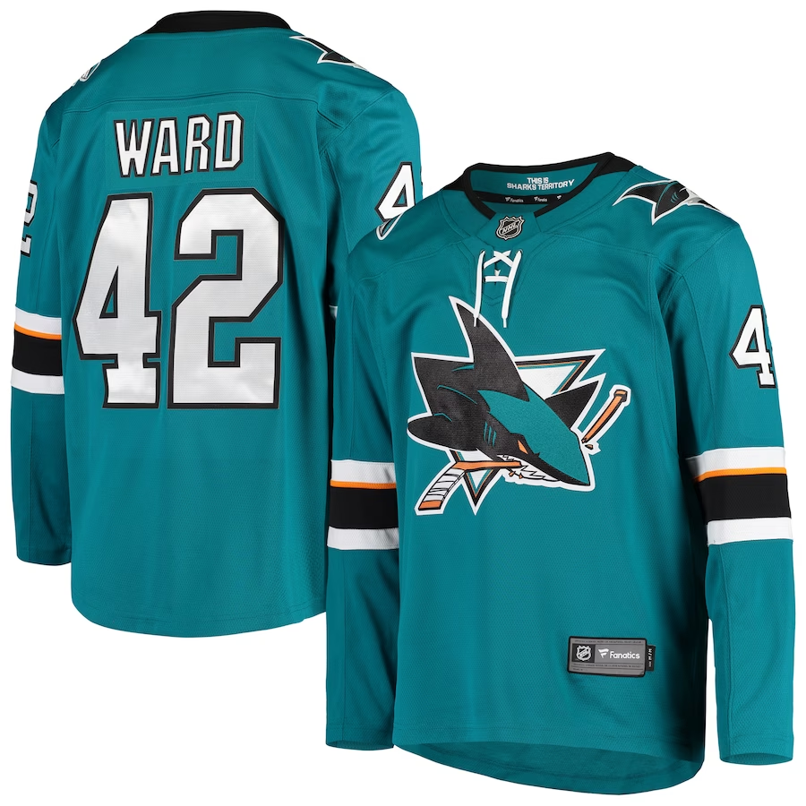 Men's San Jose Sharks Joel Ward #42 Teal Breakaway Home Player Jersey1