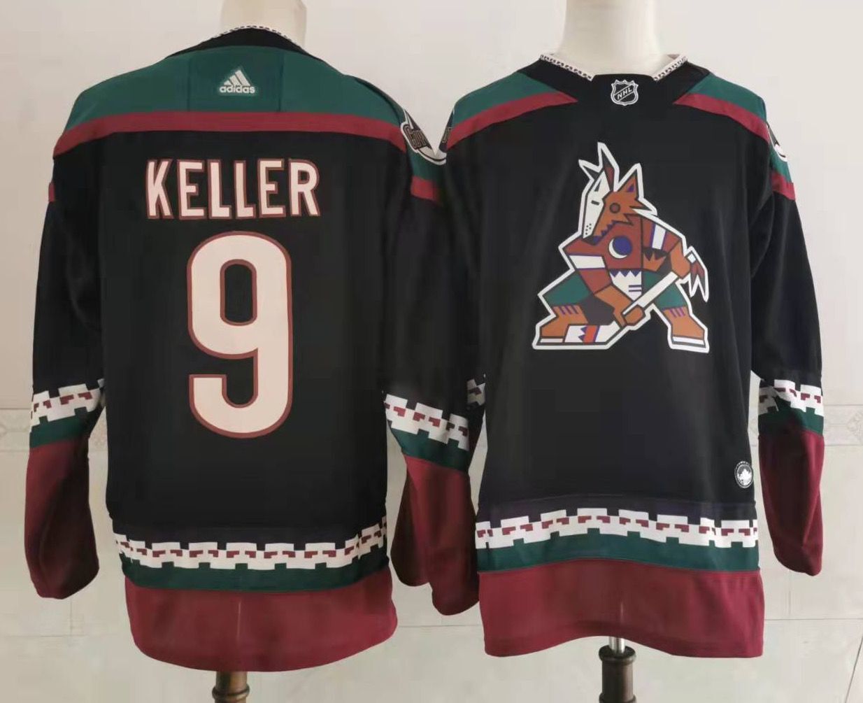 Men's Arizona Coyotes Clayton Keller #9 Black Home Breakaway Player jersey