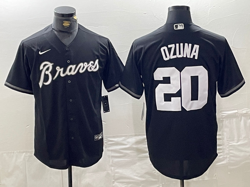 Men's Atlanta Braves Marcell Ozuna #20 Black Limited Player jersey
