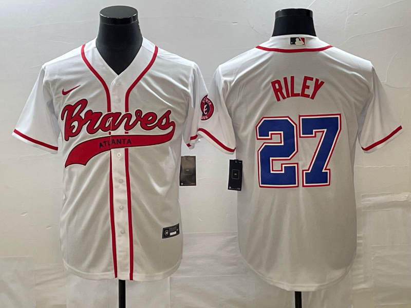Men's Atlanta Braves Austin Riley #27 White Replica Player jersey Joint Edition