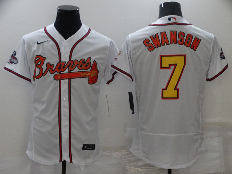 Men's Atlanta Braves Dansby Swanson #7 White Replica jersey Champion Edition