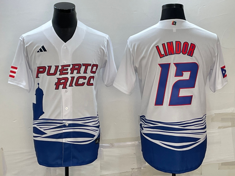 Men's 2023 World Baseball Classic #12 Francisco Lindor Puerto Rico White jersey