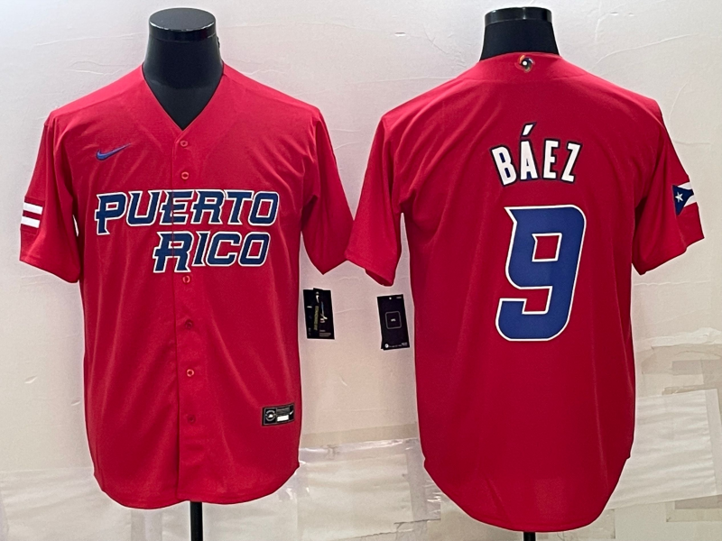 Men's 2023 World Baseball Classic #9 Javier Baez Puerto Rico Red jersey