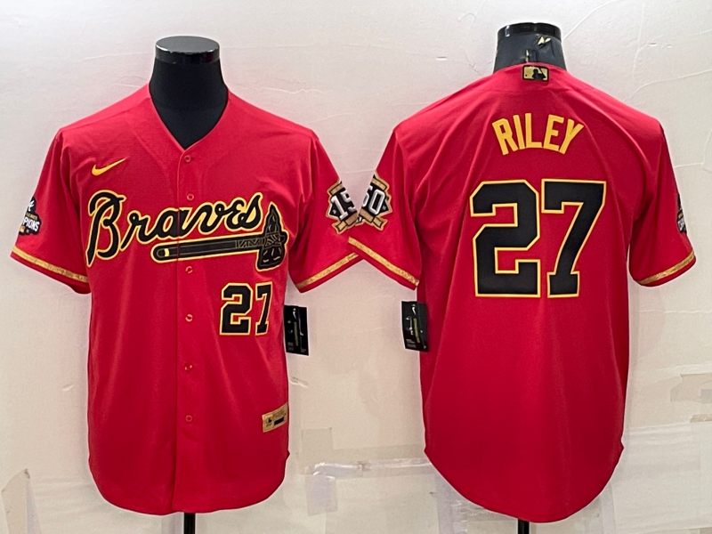 Men's Atlanta Braves Austin Riley #27 Red Replica Game jersey
