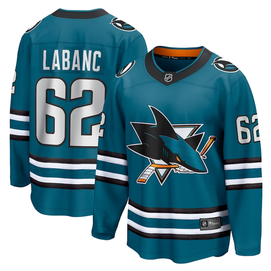 Men's San Jose Sharks Kevin Labanc #62 Teal Breakaway Player Jersey1