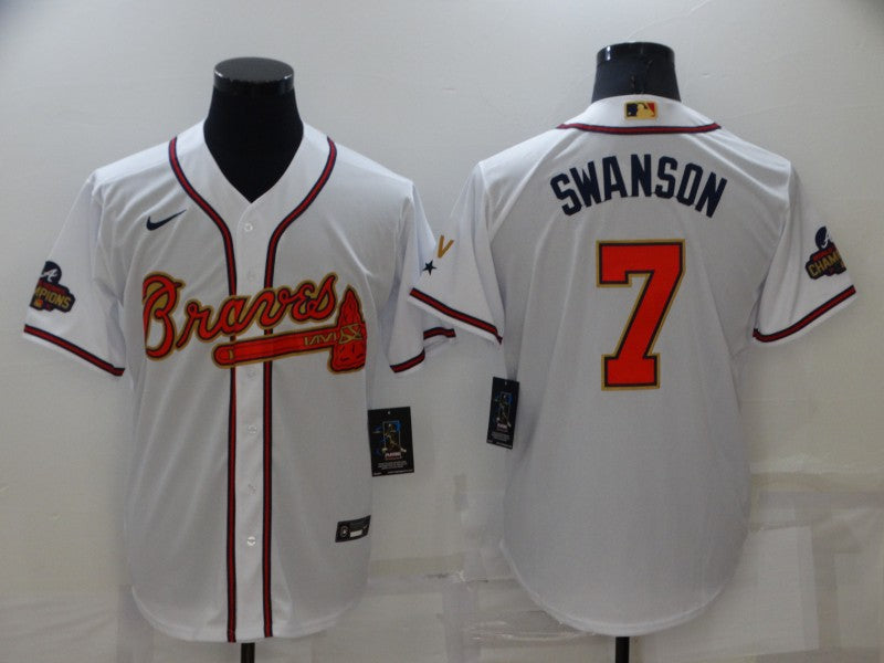 Men's Atlanta Braves Dansby Swanson #7 White Replica Game jersey