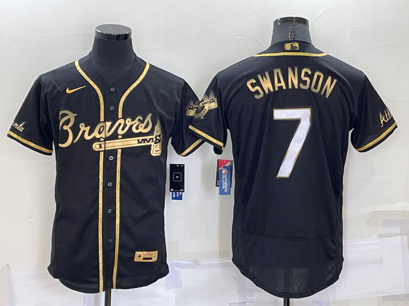 Men's Atlanta Braves Dansby Swanson #7 Black Fashion Stitched jersey
