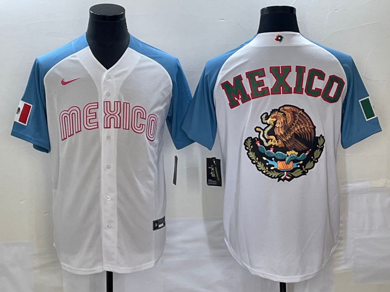 Men's 2023 World Baseball Classic Mexico White/Blue Replica Baseball jersey