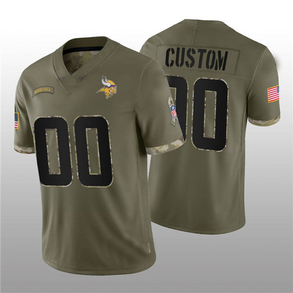 custom Minnesota Vikings ACTIVE PLAYER 2022 Olive Salute To Service Limited Stitched jersey Football jersey