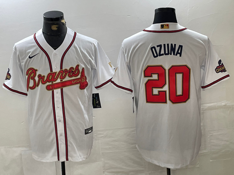 Men's Atlanta Braves Marcell Ozuna #20 White Limited Player jersey