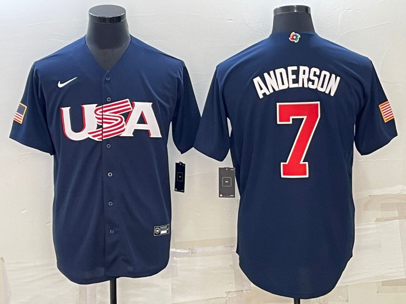 Men's 2023 World Baseball Classic #7 Tim Anderson USA Navy jersey