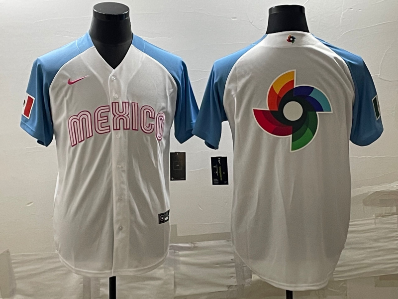 Men's 2023 World Baseball Classic Mexico White/Blue jersey