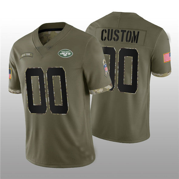 custom New York Jets ACTIVE PLAYER 2022 Olive Salute To Service Limited Stitched jersey Football jersey