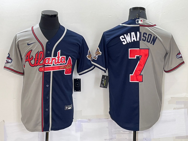 Men's Atlanta Braves Dansby Swanson #7 Navy/Gray Stitched jersey
