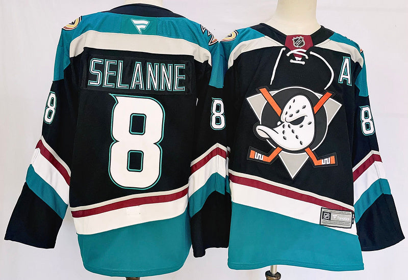 Men's Anaheim Ducks Teemu Selanne #8 Black Game jersey