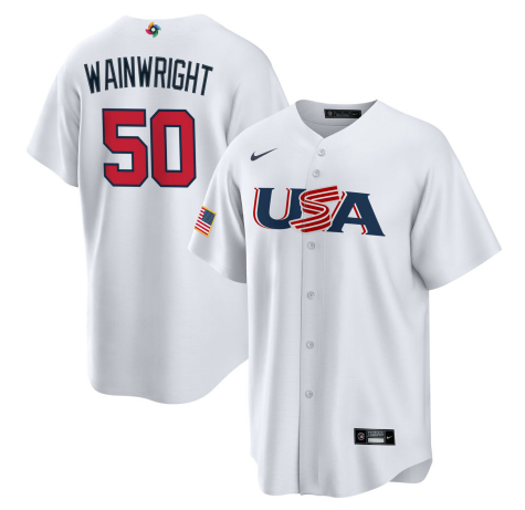 Men's 2023 World Baseball Classic #50 Adam Wainwright USA White jersey
