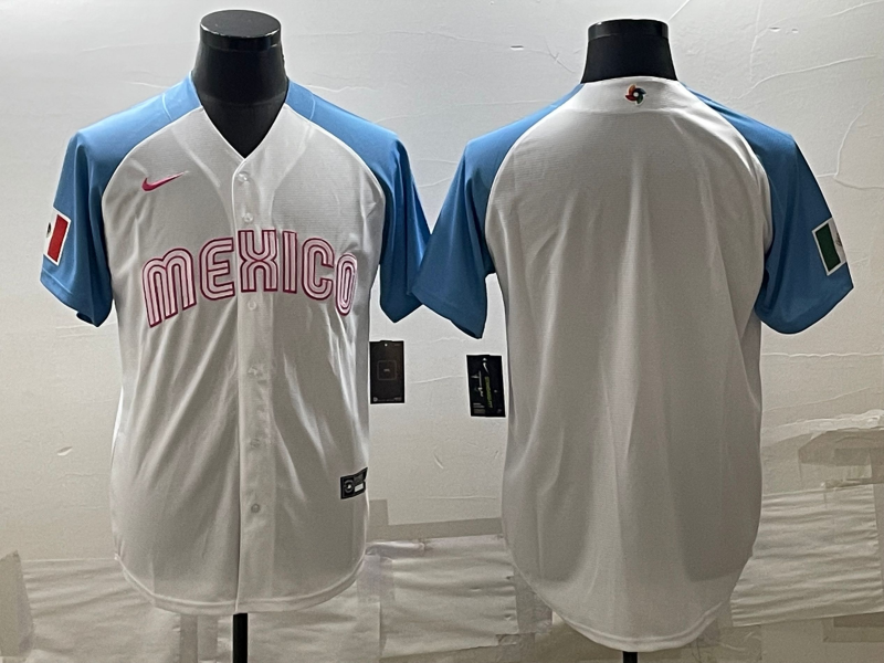 Men's 2023 World Baseball Classic Mexico White/Blue Blank jersey