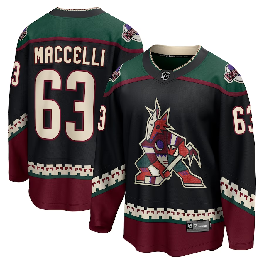 Men's Arizona Coyotes Matias Maccelli #63 Black Home Breakaway jersey