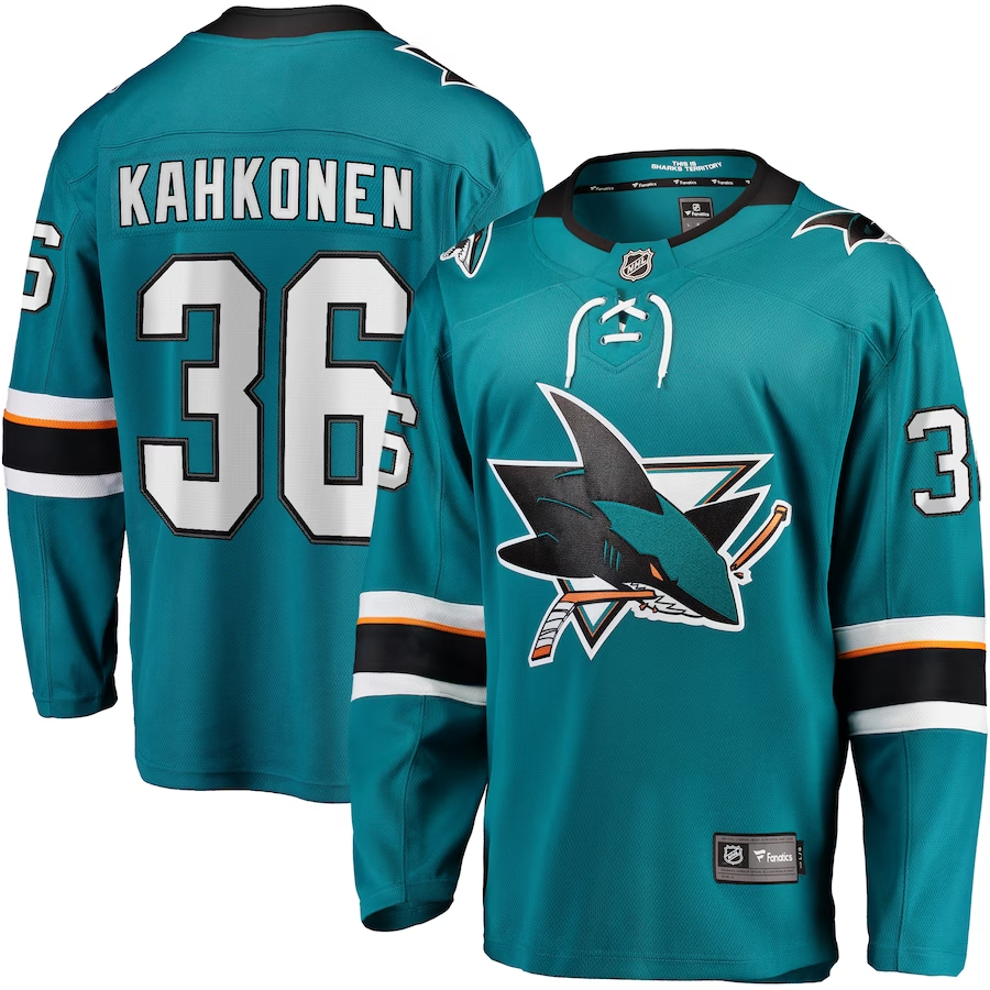 Men's San Jose Sharks Kaapo Kahkonen #36 Teal Home Breakaway Jersey1