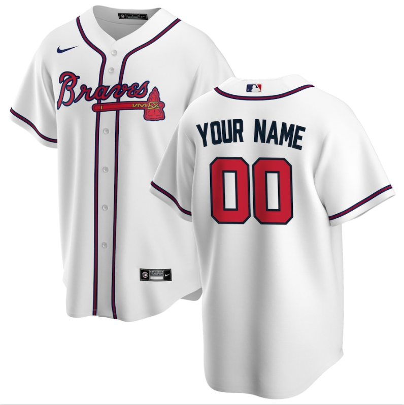 Men's Atlanta Braves White Home Replica Custom jersey