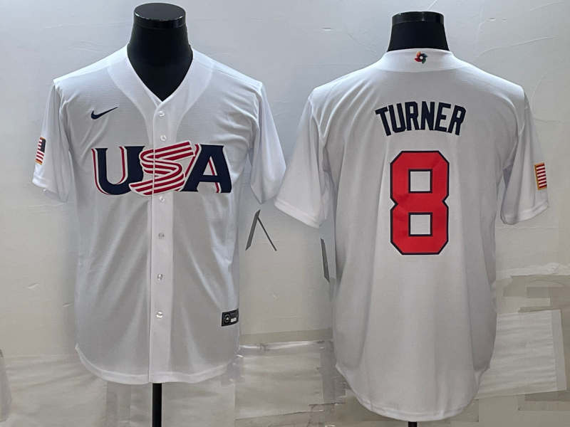 Men's 2023 World Baseball Classic #8 Trea Turner USA White jersey