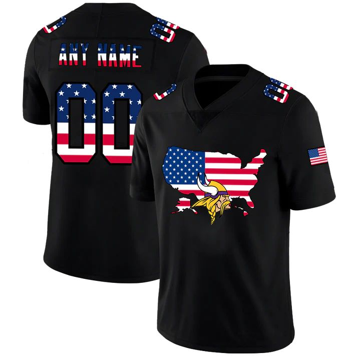 custom Minnesota Vikings Black Limited Fashion Flag Stitched Jerseys Football Jerseys