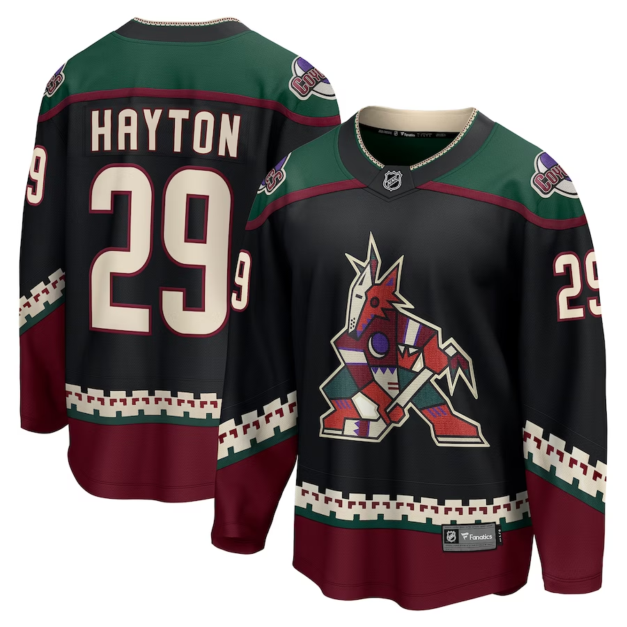 Men's Arizona Coyotes Barrett Hayton #29 Black Home Breakaway Player jersey