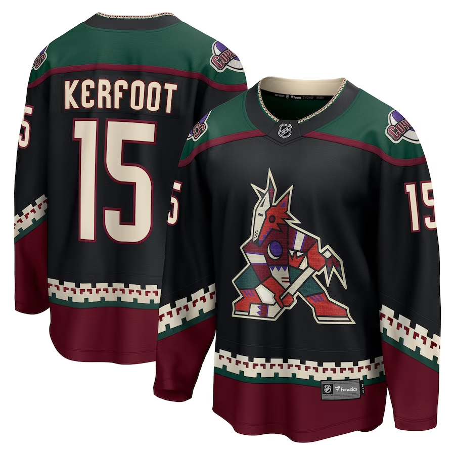 Men's Arizona Coyotes Alex Kerfoot #15 Black Home Breakaway jersey