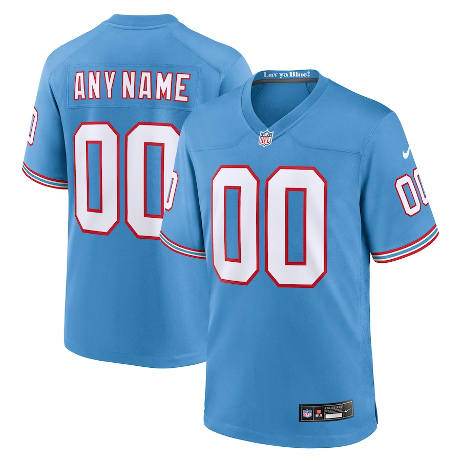 Custom Tennessee Titans Light Blue Oilers Throwback Game jersey