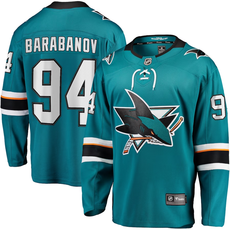 Men's San Jose Sharks Alexander Barabanov #94 Teal Breakaway Player Jersey1