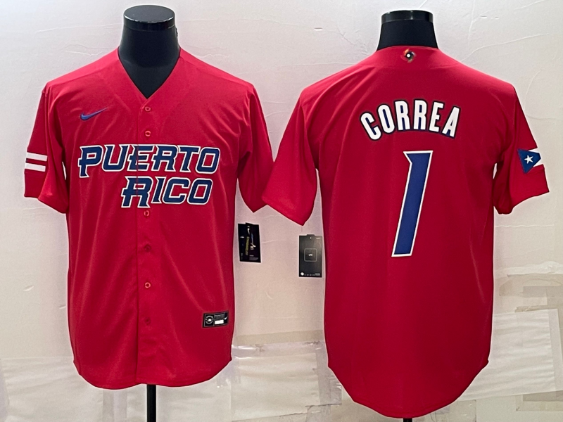 Men's 2023 World Baseball Classic #1 Carlos Correa Puerto Rico Red jersey