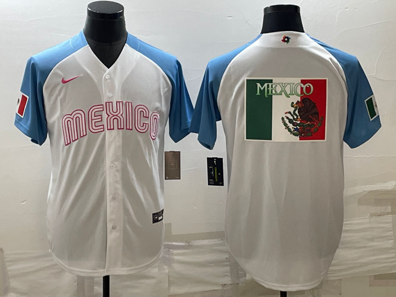 Men's 2023 World Baseball Classic Mexico White/Blue Alternate Game jersey