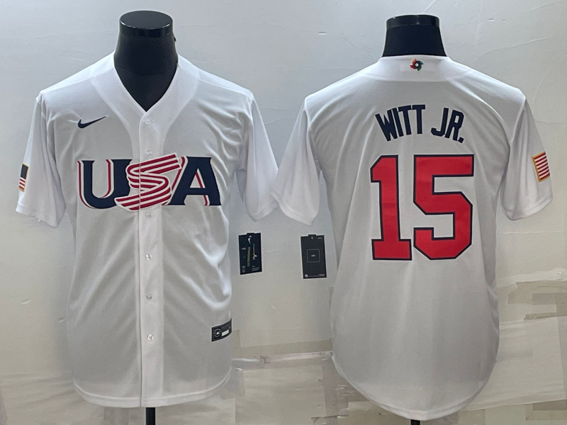Men's 2023 World Baseball Classic #15 Bobby Witt Jr. USA White jersey