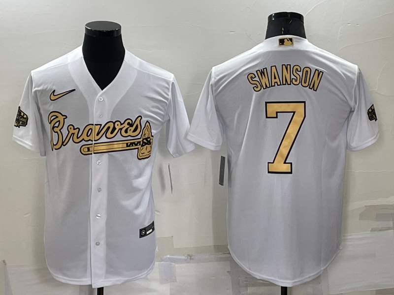 Men's Atlanta Braves Dansby Swanson #7 White Stitched jersey