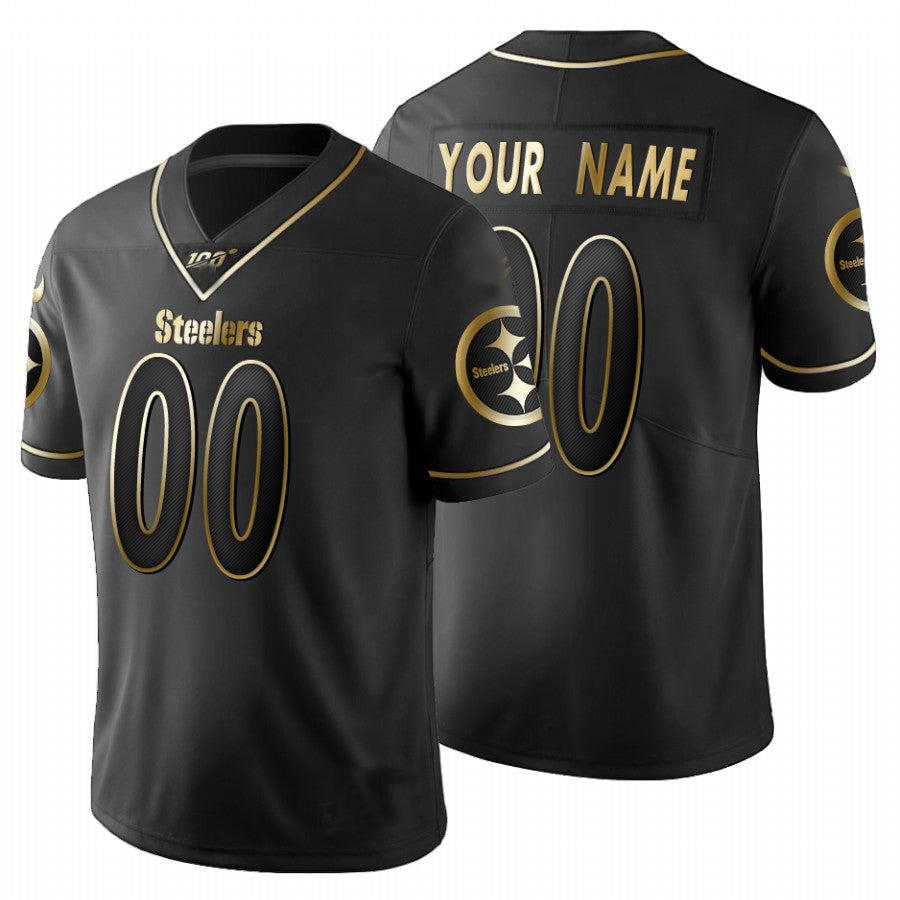 custom Pittsburgh Steelers Black Golden Limited 100 jersey Stitched American Football Jerseys