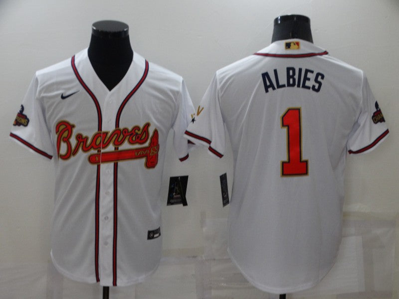 Men's Atlanta Braves Ozzie Albies #1 White Replica Game jersey