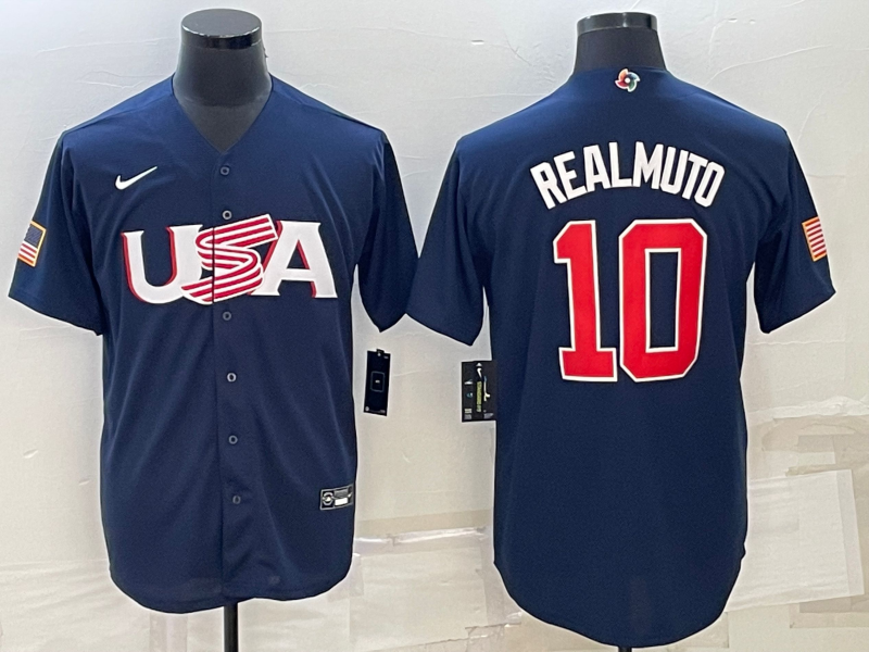 Men's 2023 World Baseball Classic #10 J. T. Realmuto USA Navy jersey