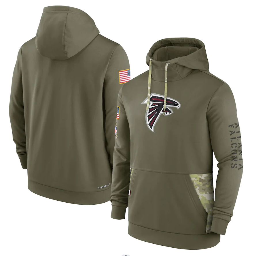 Men's Atlanta Falcons Olive 2022 Salute to Service Therma Performance Pullover Hoodie1