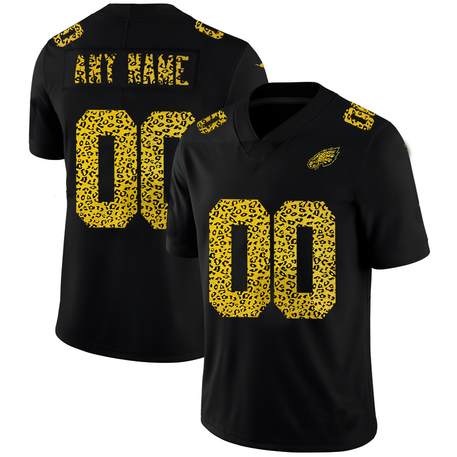 custom Philadelphia Eagles Leopard Print Fashion Vapor Limited jersey Black Stitched American Football Jerseys