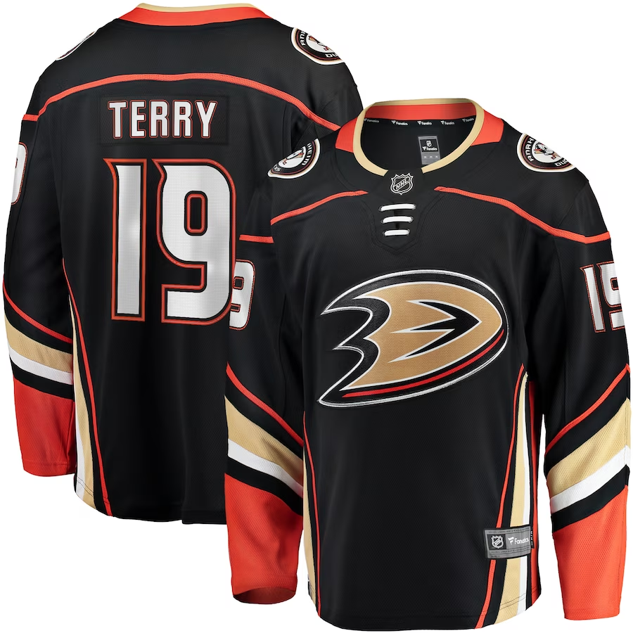 Men's Anaheim Ducks Troy Terry #19 Black Home Team Breakaway Player jersey