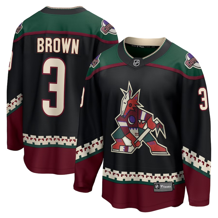 Men's Arizona Coyotes Josh Brown #3 Black Home Breakaway Player jersey
